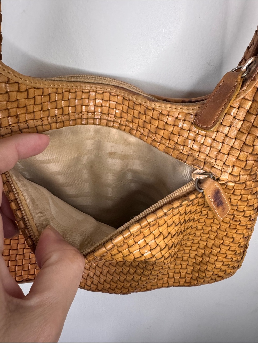 Vintage Lord & Taylor Woven Leather Hobo Shoulder Bag Y2K - Picture 7 of 12